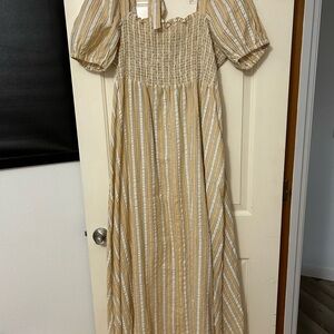 ASOS Striped Maxi Dress in Beige and White